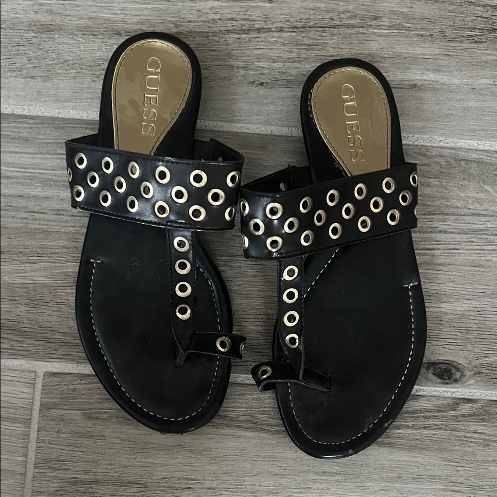 GUESS Black Sandals with Gold Accents